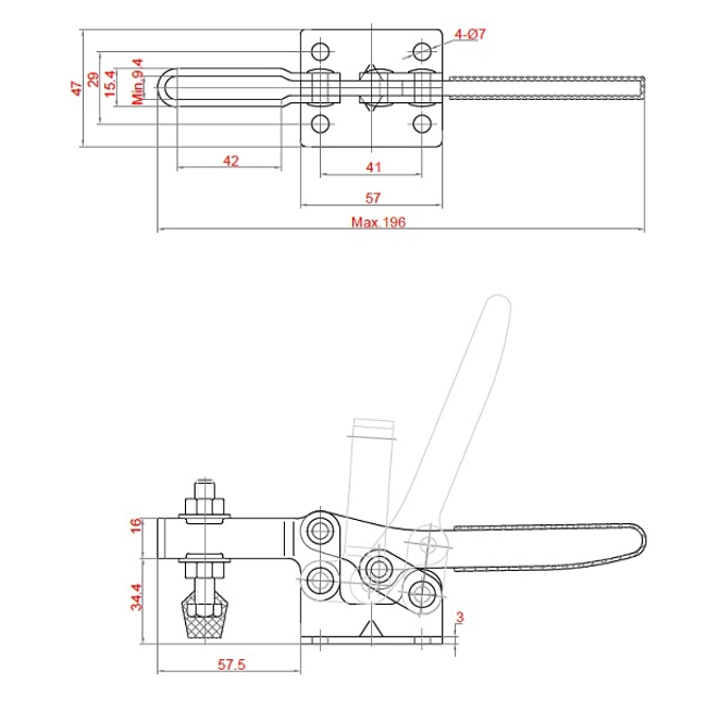 Vendita online Bloccaggio orizzontale base piatta braccio regolabile 230 Kg.